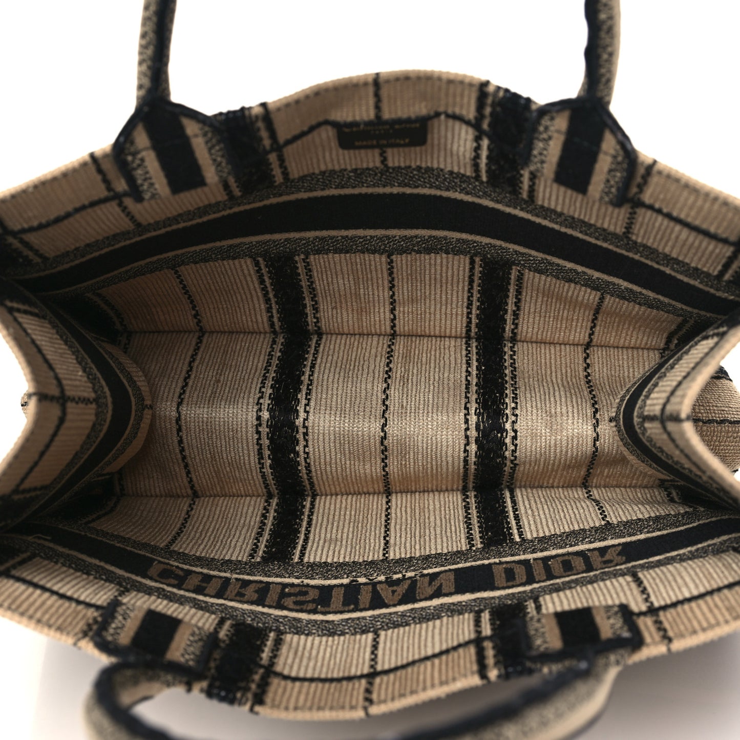 Canvas Embroidered Medium Bayadere Book Tote Black Beige