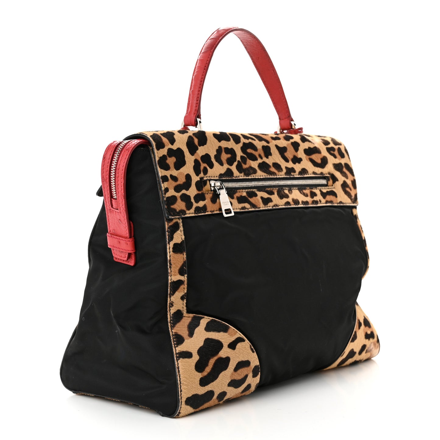 Tessuto Cavallino Ostrich Leopard Print Tote Black Miele Rosso