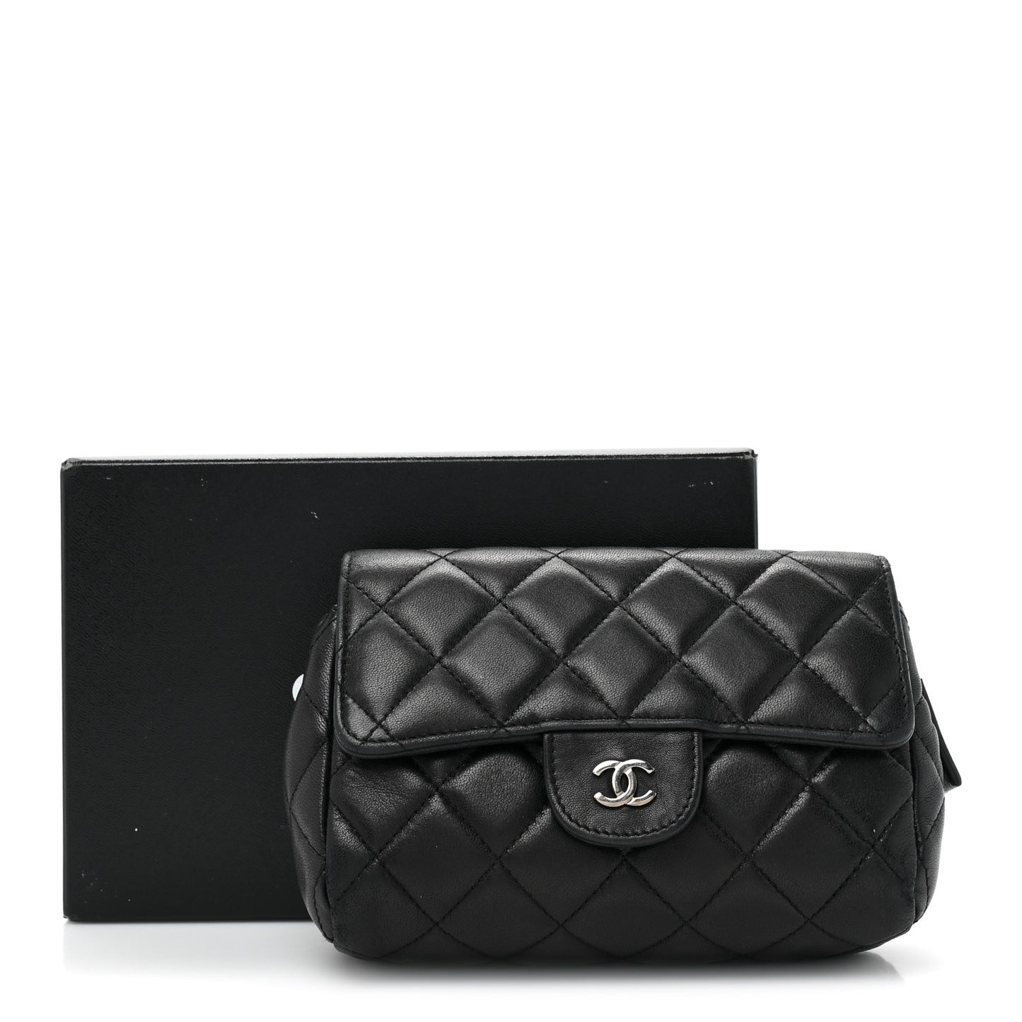 Lambskin Quilted Flap Cosmetic Case Black
