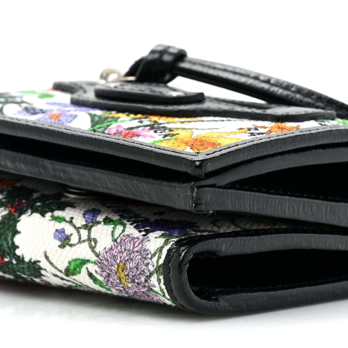 X GUCCI Canvas Azalea Calfskin Flora Logo Print Neo Classic Wallet White Multicolor Black