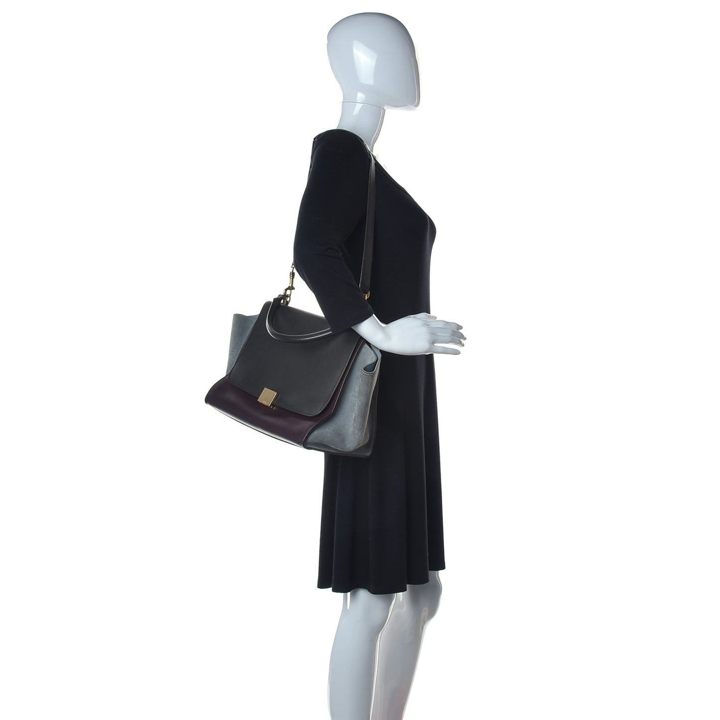 Smooth Calfskin Suede Medium Tri-Color Trapeze Dark Grey