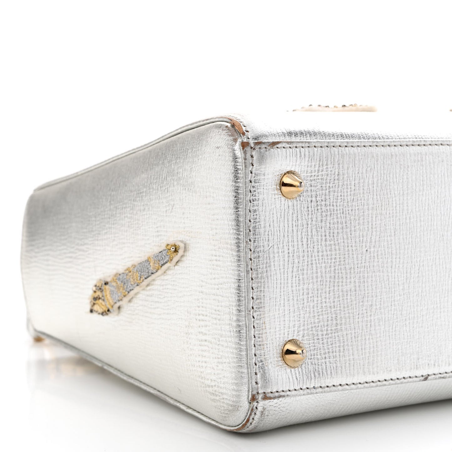 Metallic Calfskin Embroidered Lady Dior Silver Multicolor