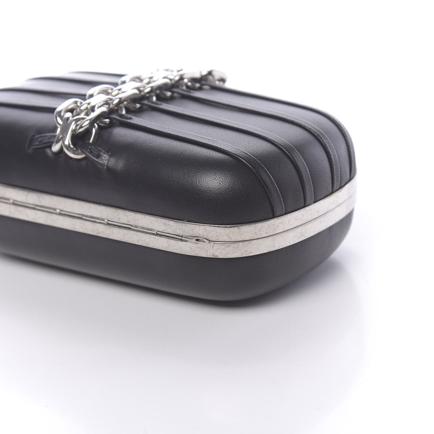 Nappa Skull Chain Box Clutch Black