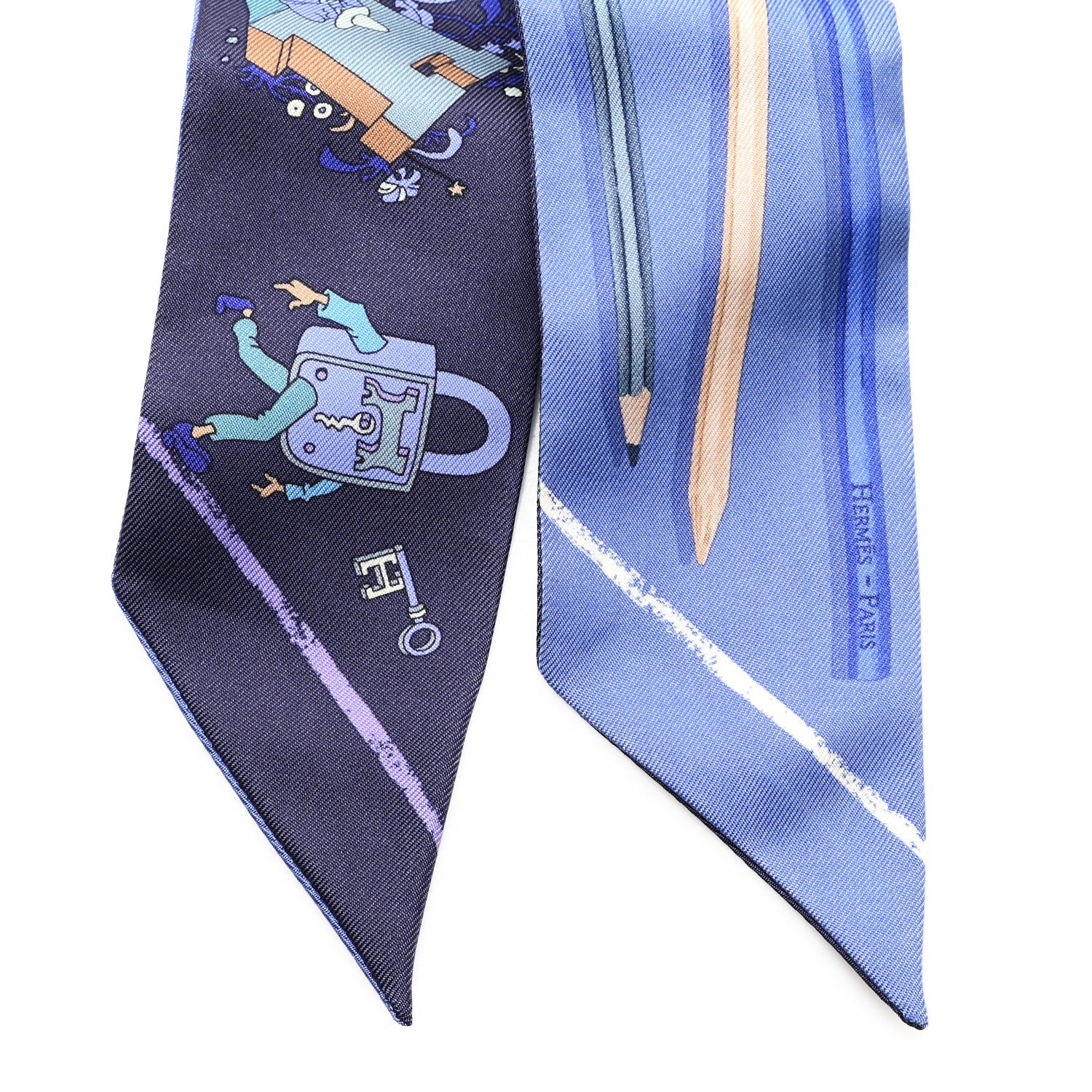 Hermes Silk A Vos Crayons Twilly Bleu Violet Vert 2 of 3