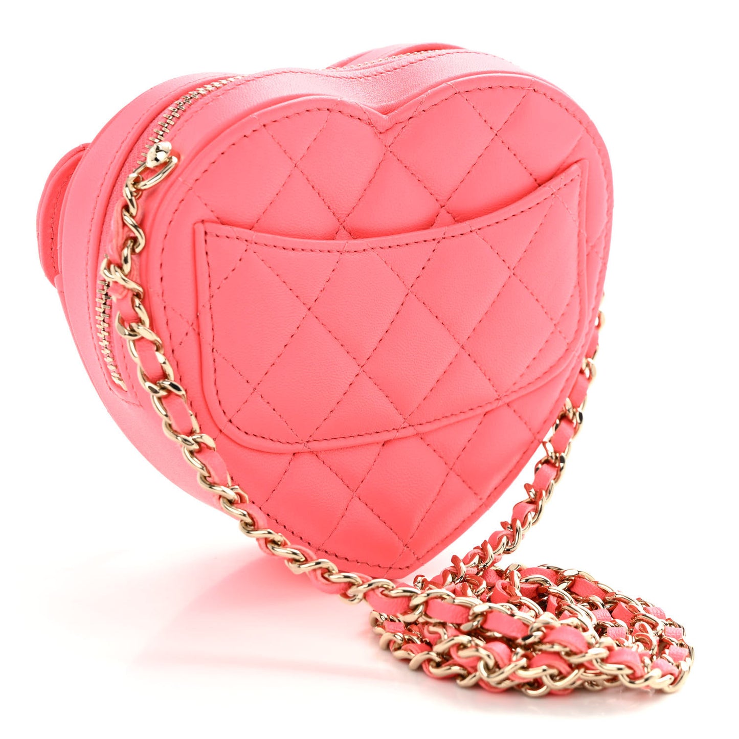 Lambskin Quilted CC In Love Heart Clutch With Chain Pink