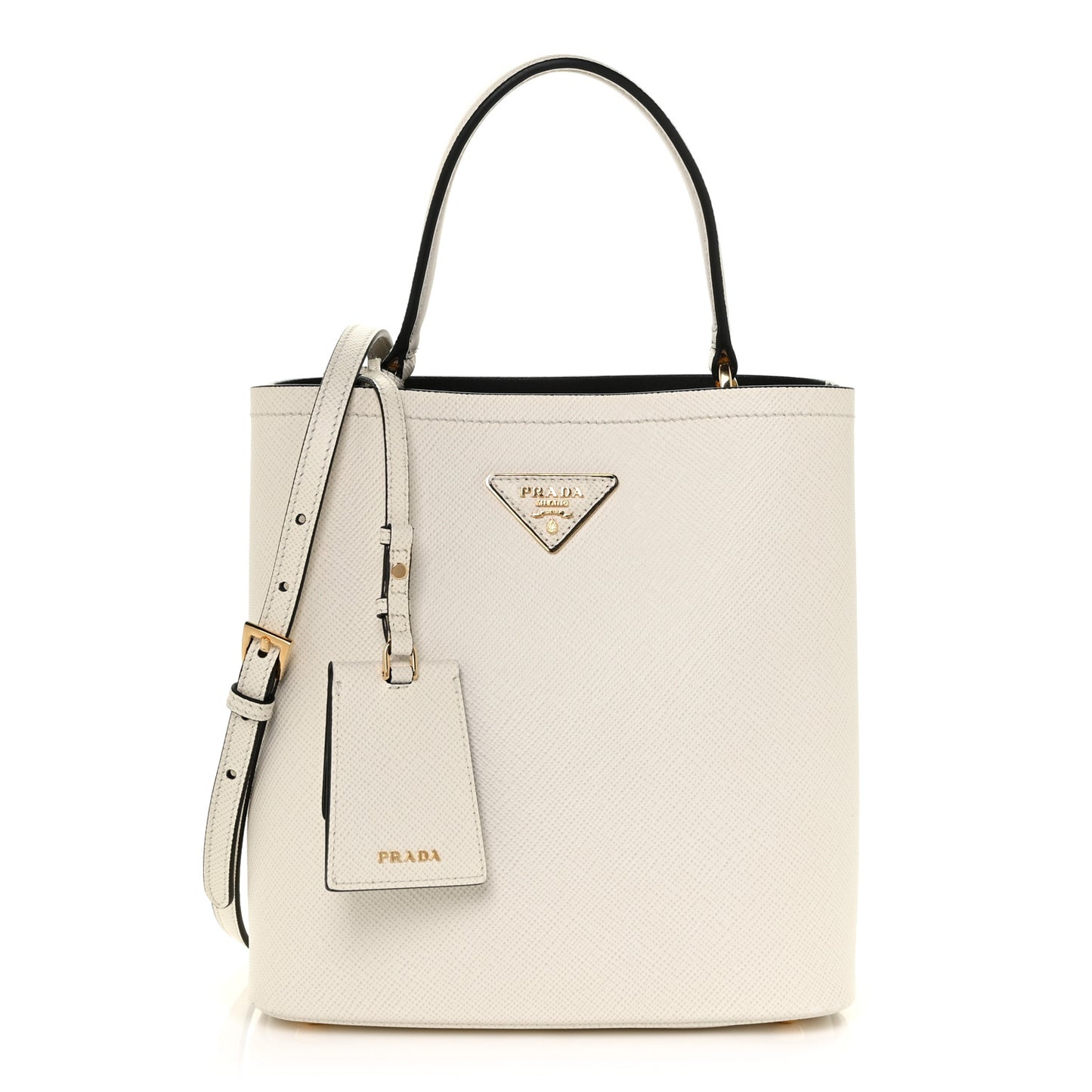Saffiano Cuir Medium Panier Bucket Bag Bianco Black