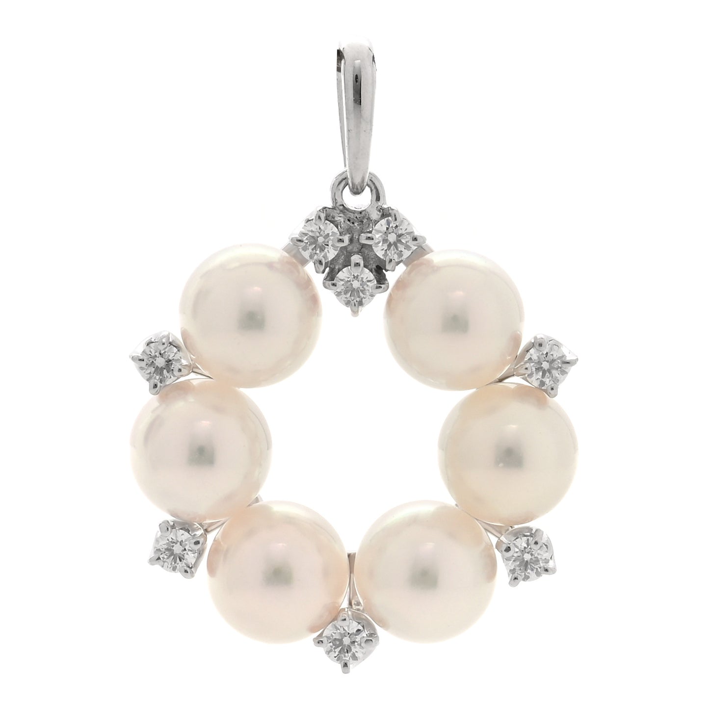 18K White Gold Diamond Akoya Cultured Pearl 5-5.5mm Wreath Pendant