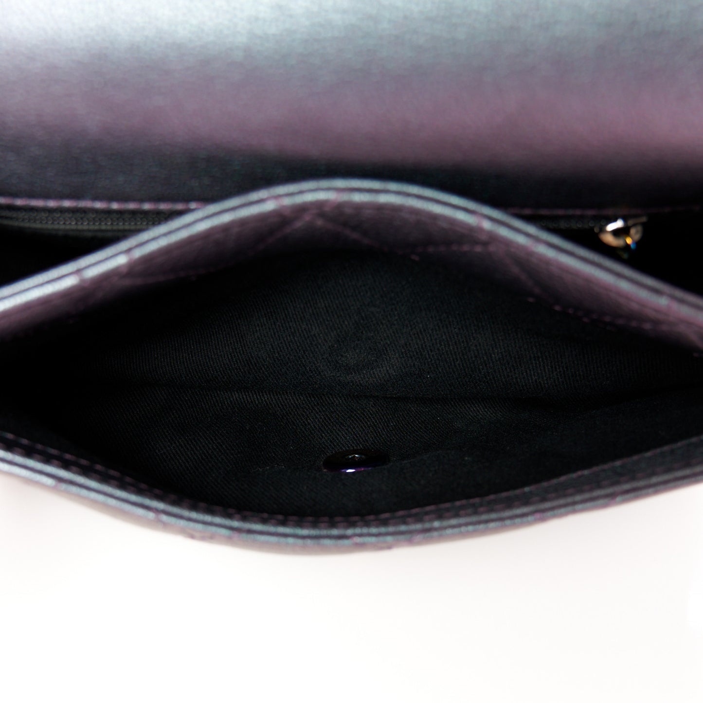 Iridescent Goatskin Quilted Small Double Carry Waist Chain Flap Purple