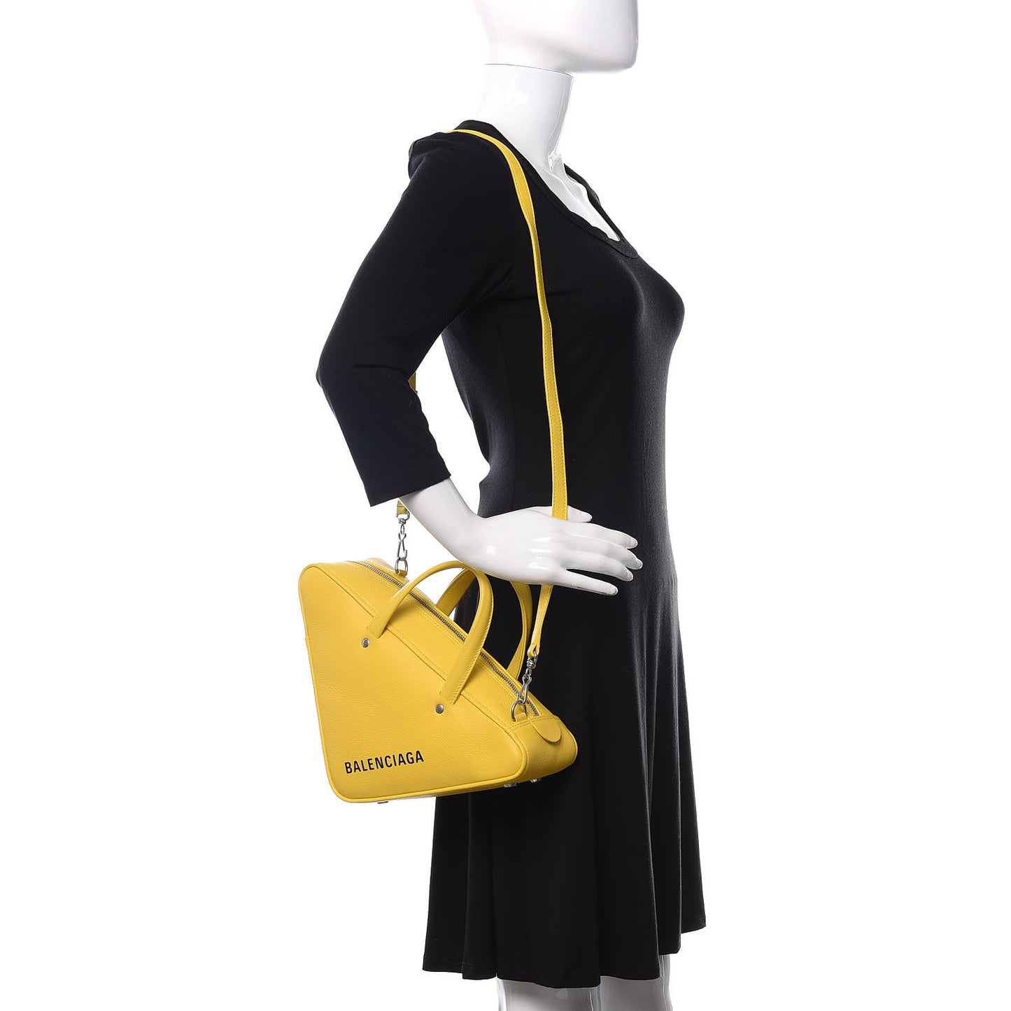 Shiny Day Calfskin Logo S Triangle Duffle Jaune Black