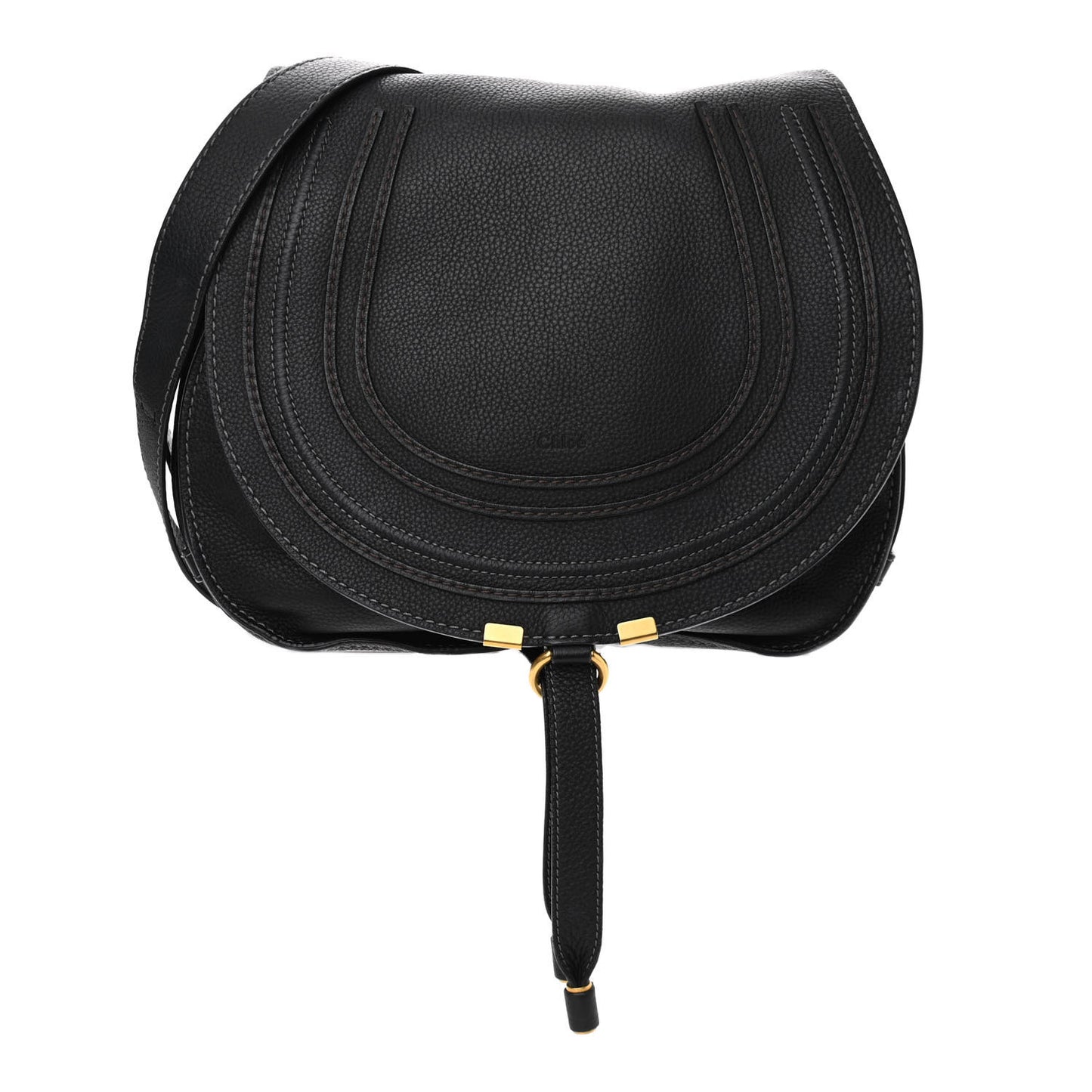 Calfskin Medium Marcie Round Crossbody Bag Black