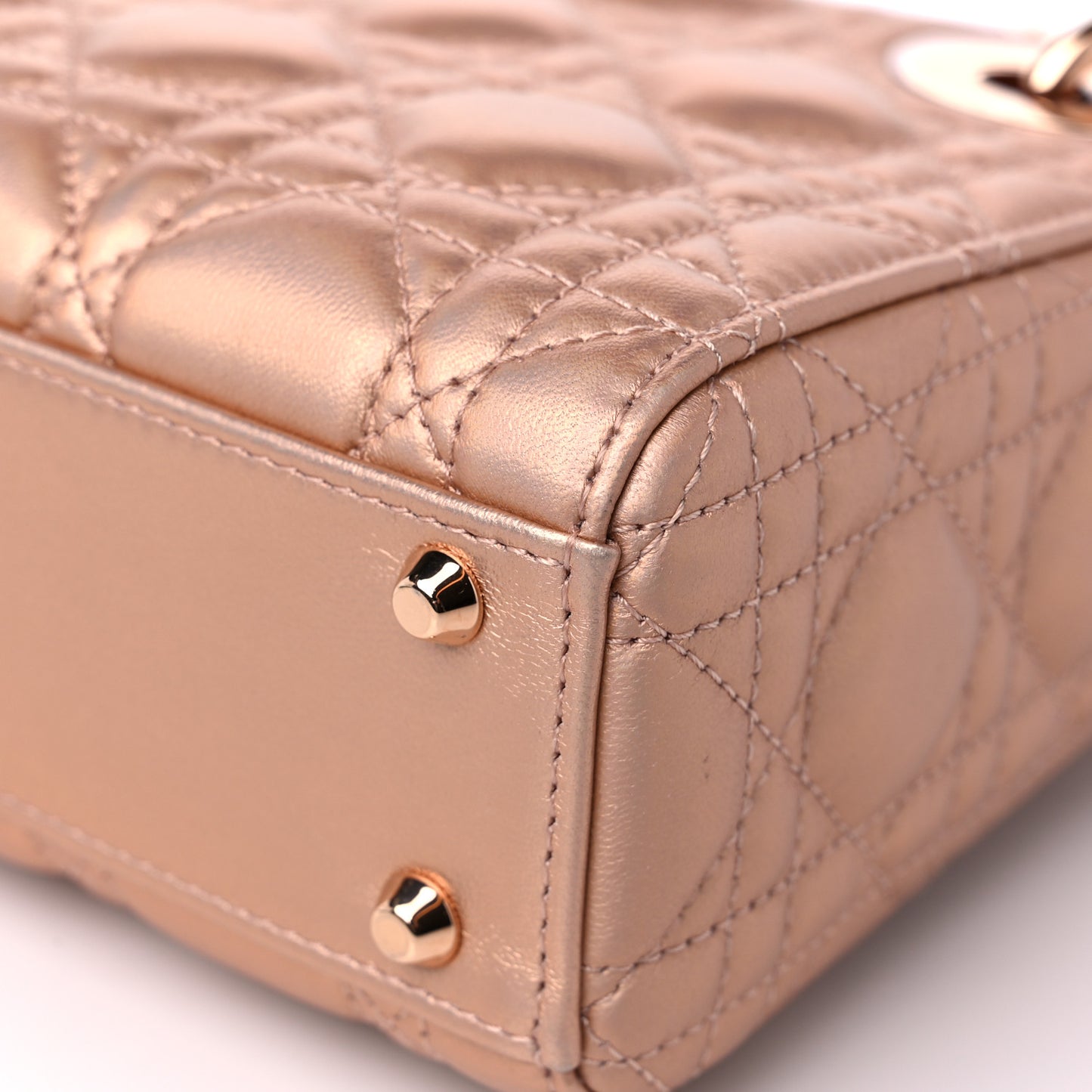 Iridescent Metallic Lambskin Cannage Mini Lady Dior Pink