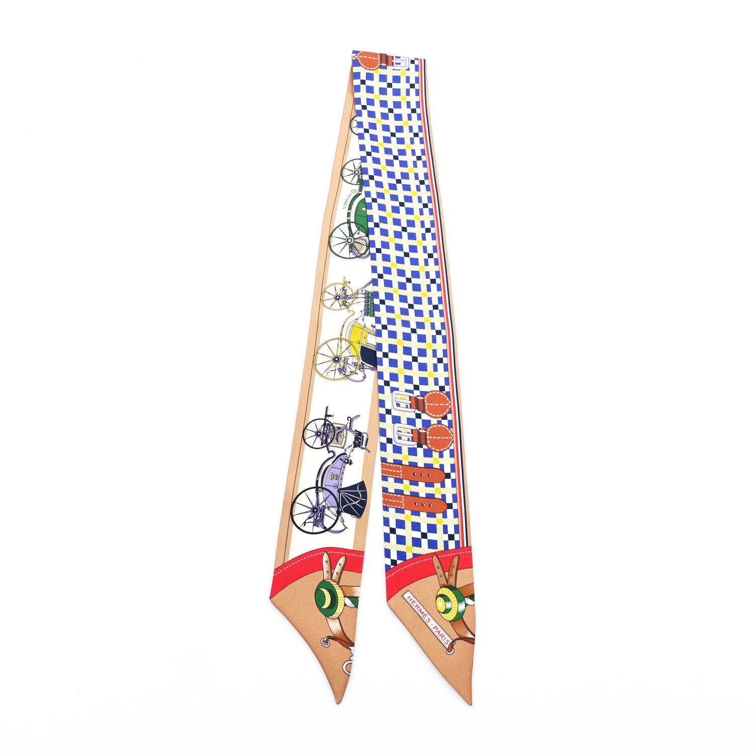 Hermes Silk Les Voitures Nouvelles Twilly Bleu Beige Rouge H 2 of 4