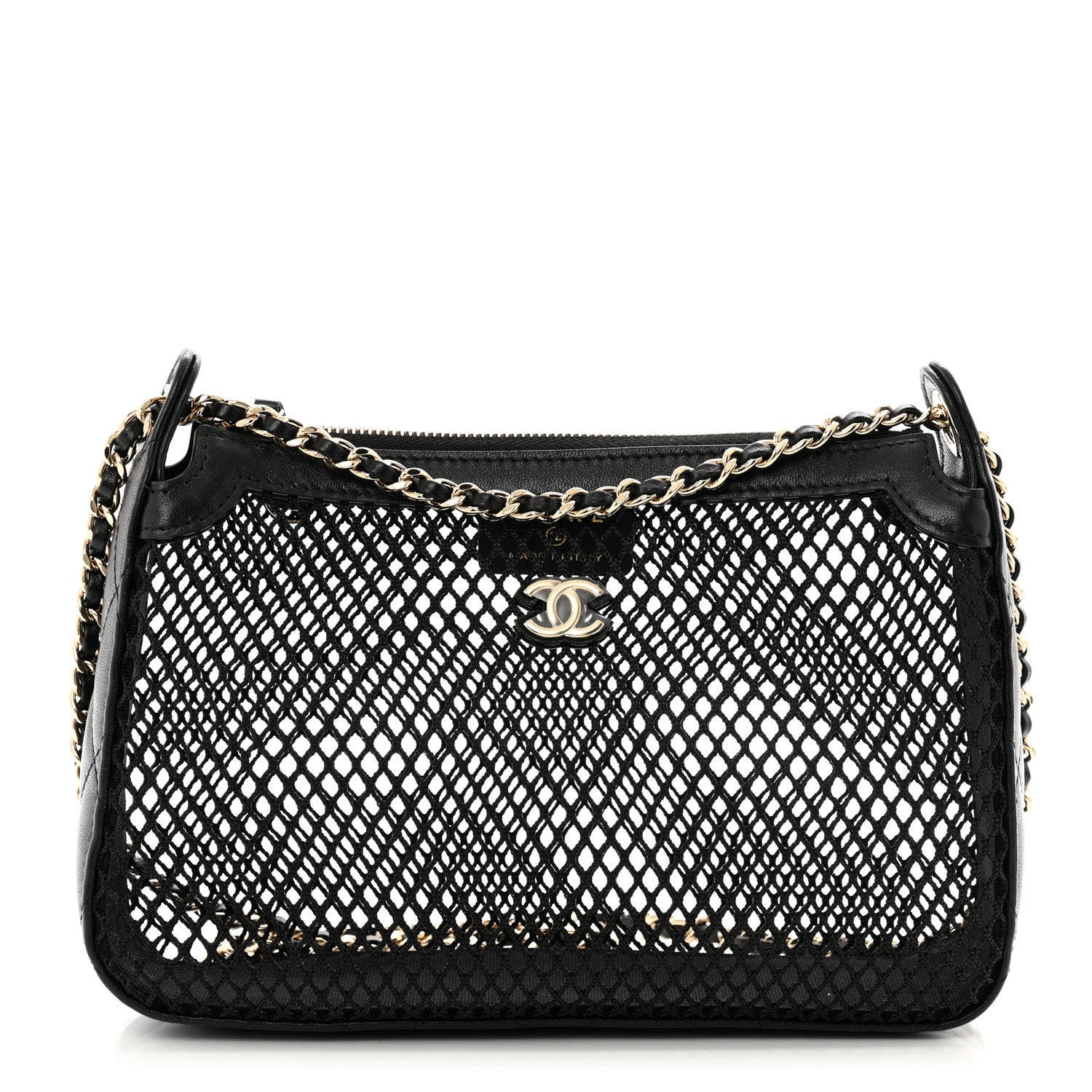 Chanel Mesh Shiny Lambskin Clutch With Chain Black 1667264