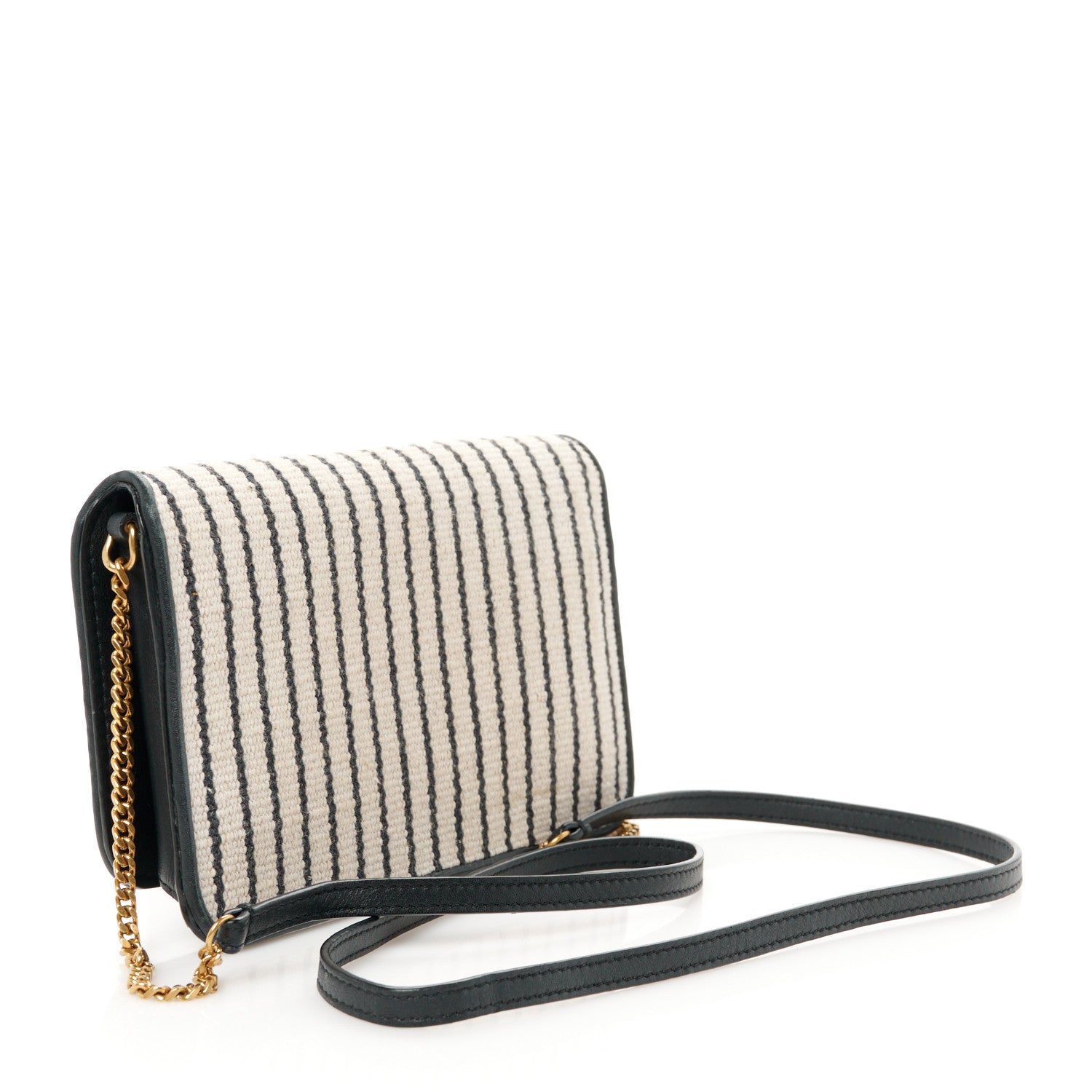 Saint Laurent Canvas Striped Phone Holder Crossbody Beige Black 3 of 11