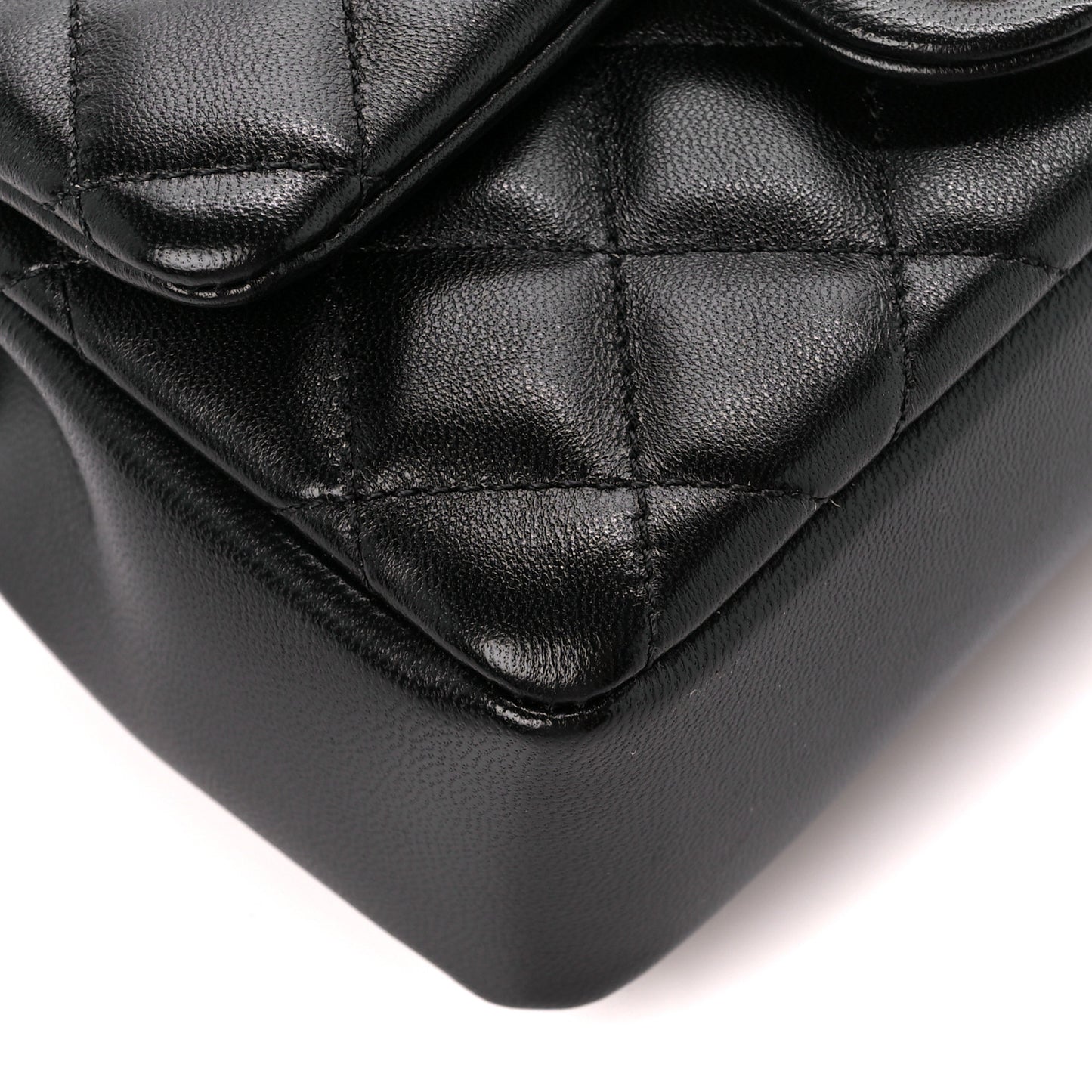 Shiny Lambskin Quilted Pearl Twist Mini Square Flap Black