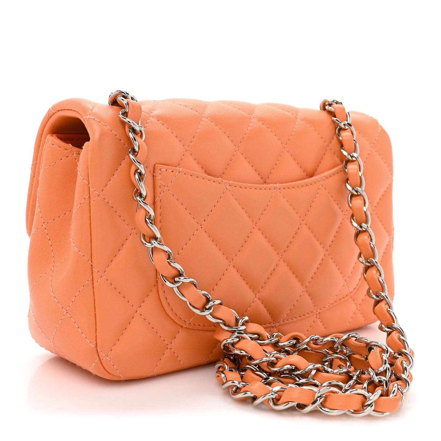 Lambskin Quilted Mini Rectangular Flap Orange