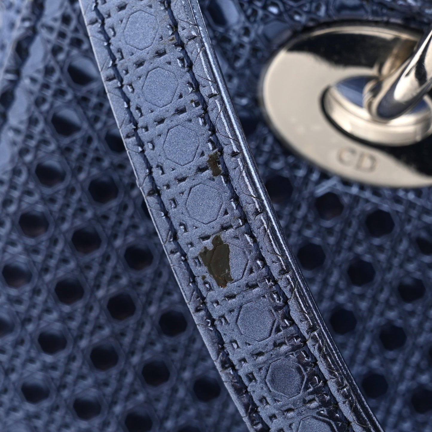 Metallic Patent Micro-Cannage Medium Lady Dior Blue