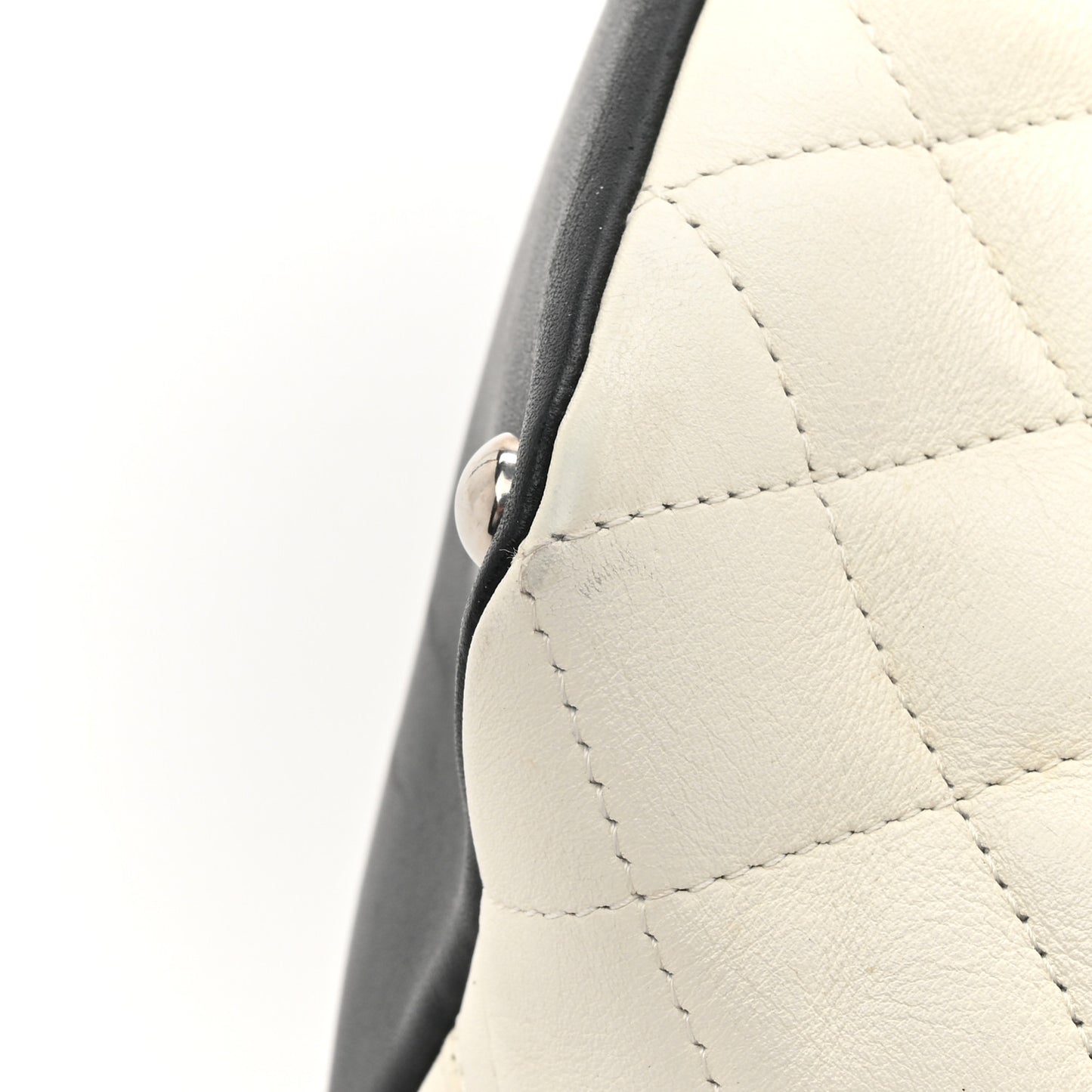 Calfskin Quilted Medium Cambon Tote White Black