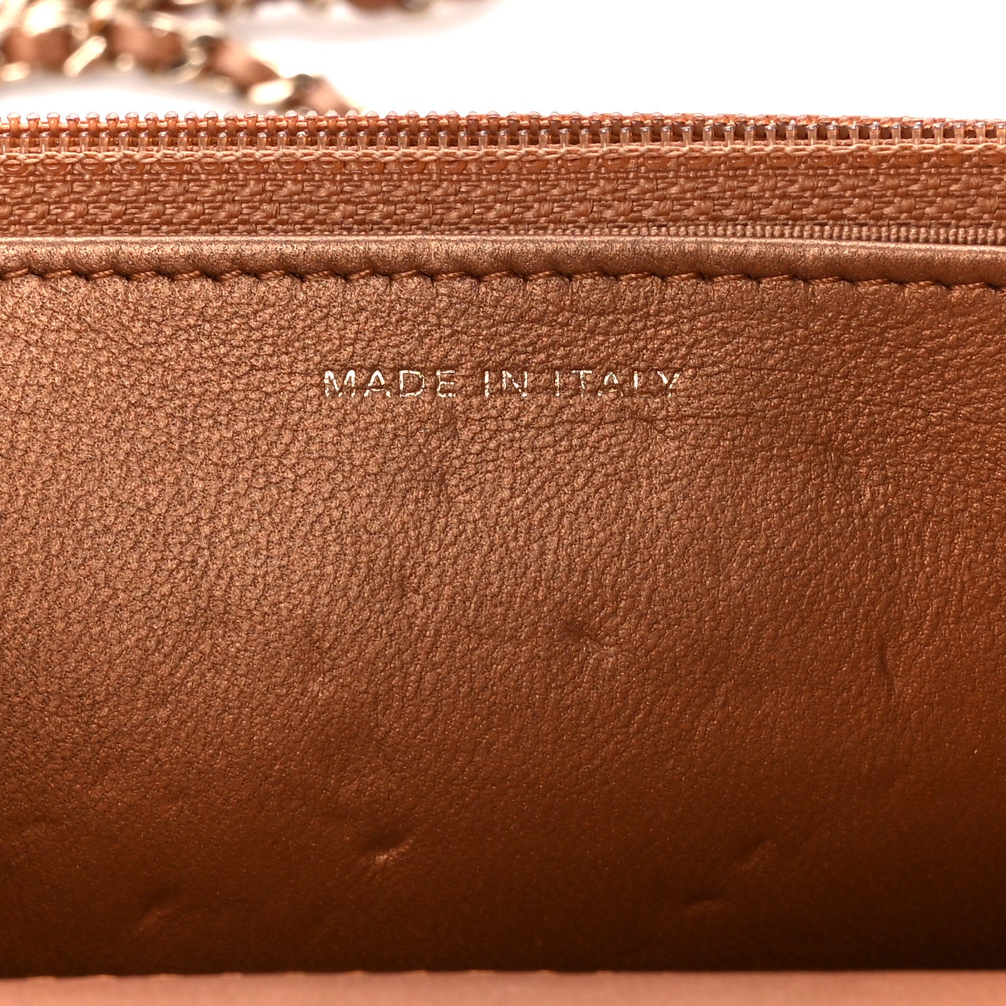Metallic Lambskin Quilted Wallet On Chain WOC Golden