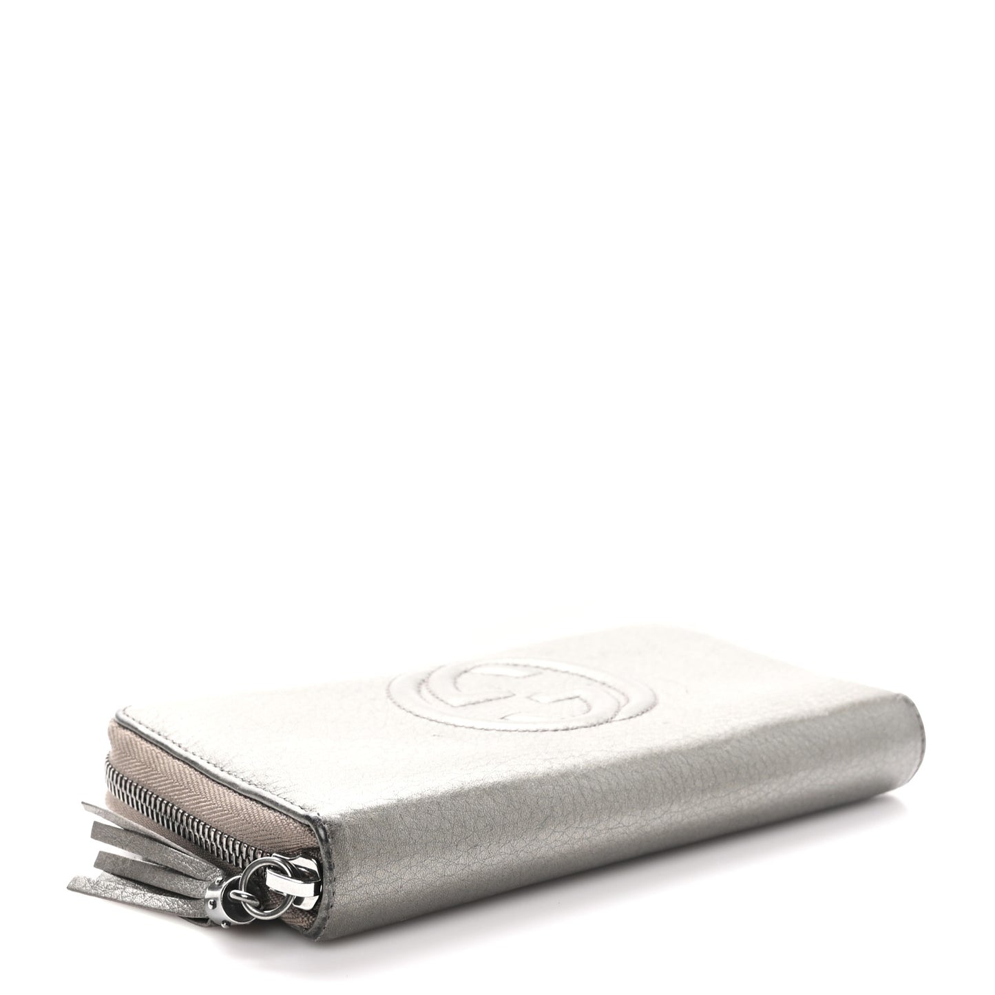 Metallic Pebbled Calfskin Soho Zip Around Wallet Sasso