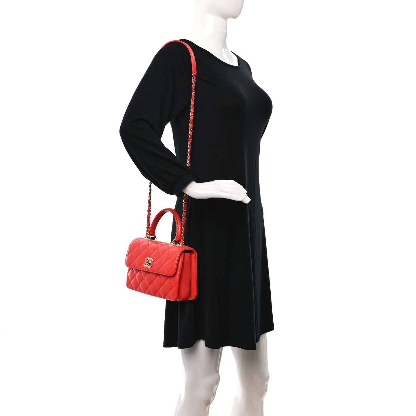 Lambskin Quilted Mini Trendy CC Dual Handle Flap Bag Red