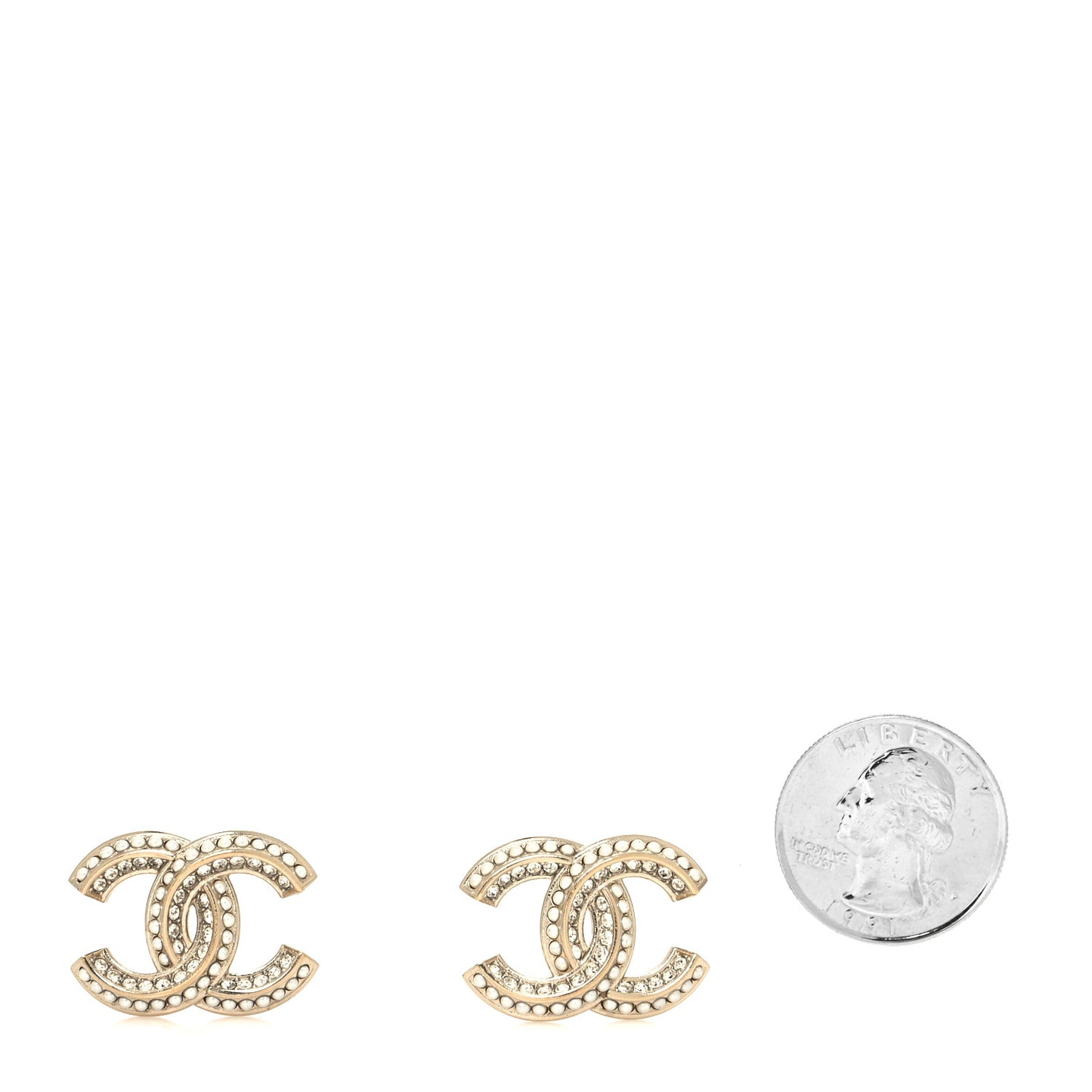 Crystal Pearl Chain Mania CC Earrings Gold