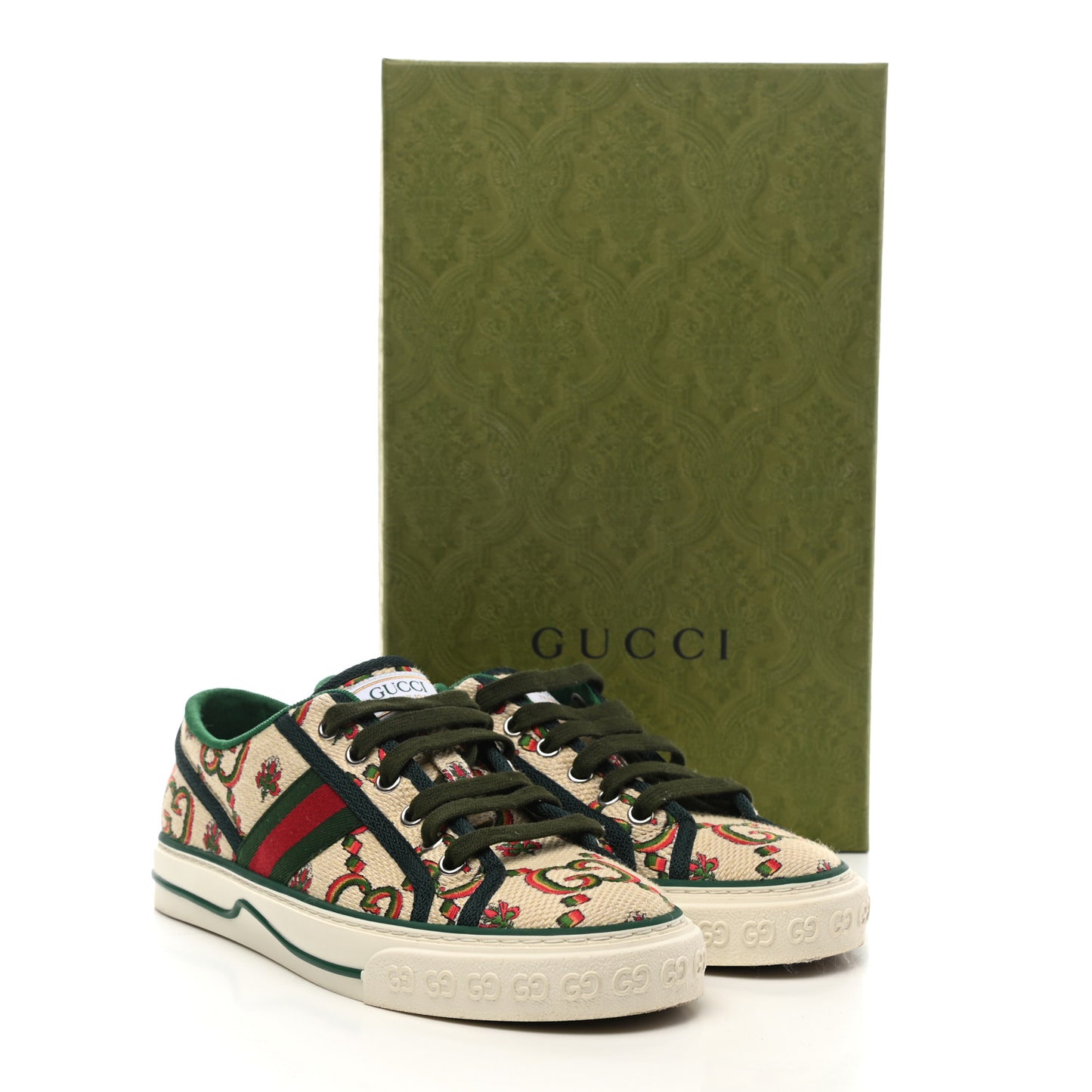 Cotton Tussah Web Gucci 100 1977 Tennis Sneakers 37 Beige Green Multicolor Vintage Green