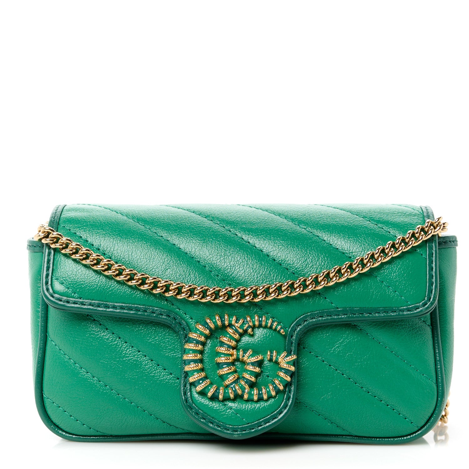 Gucci Azalea Calfskin Enamel Matelasse Diagonal Super Mini Torchon GG Marmont Shoulder Bag New Shamarock Emerald 1 of 11