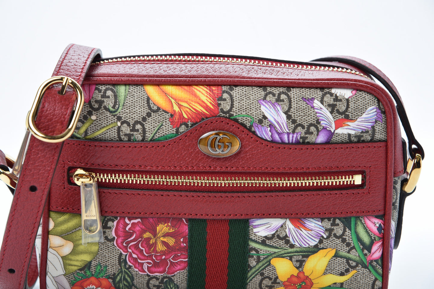 GG Supreme Monogram Flora Web Mini Ophidia Shoulder Bag Red