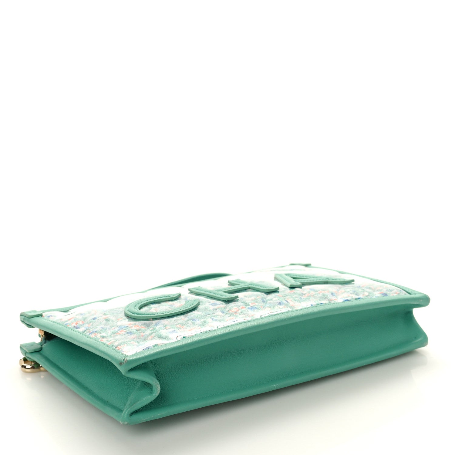 Chanel Tweed Lambskin PVC Quilted Wristlet Pouch Green 4 of 7