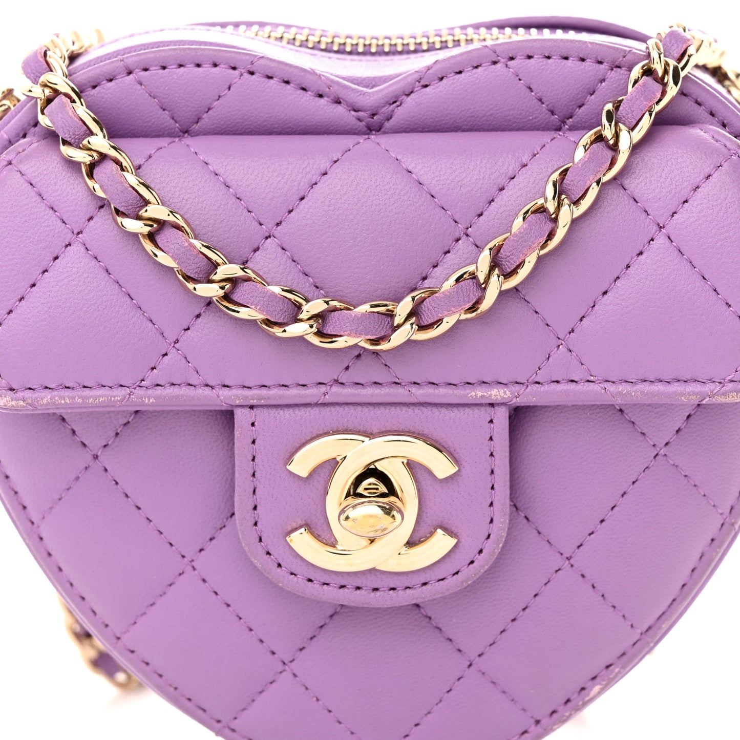 Lambskin Quilted CC In Love Heart Clutch With Chain Purple