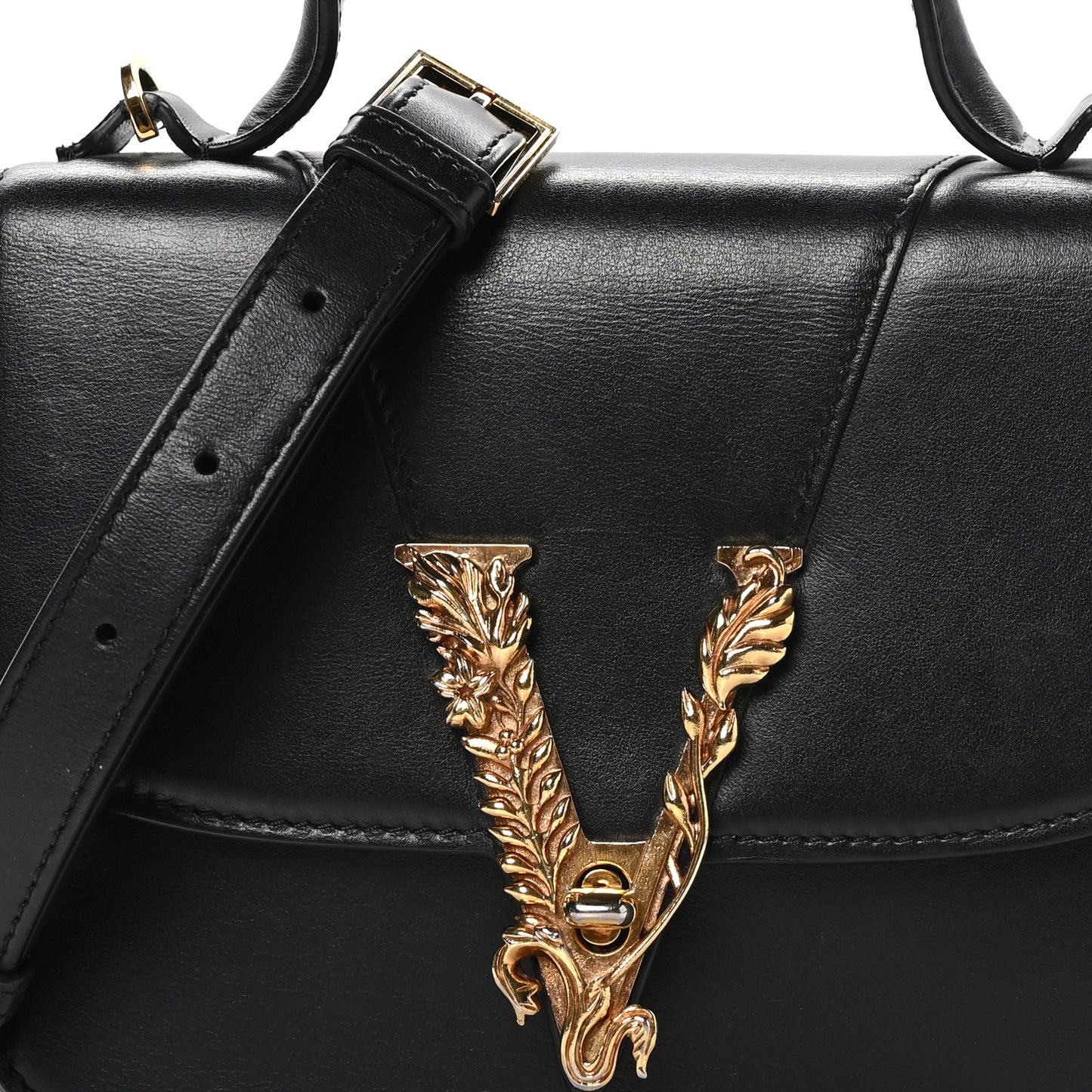 Vitello Barocco Virtus Small Top Handle Shoulder Bag Black