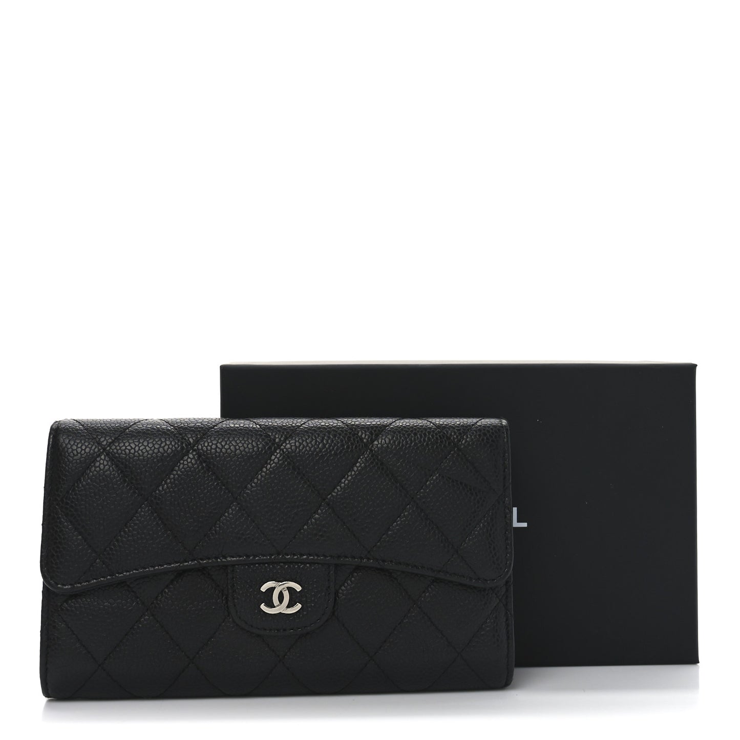 Caviar Quilted Large Flap Wallet Black