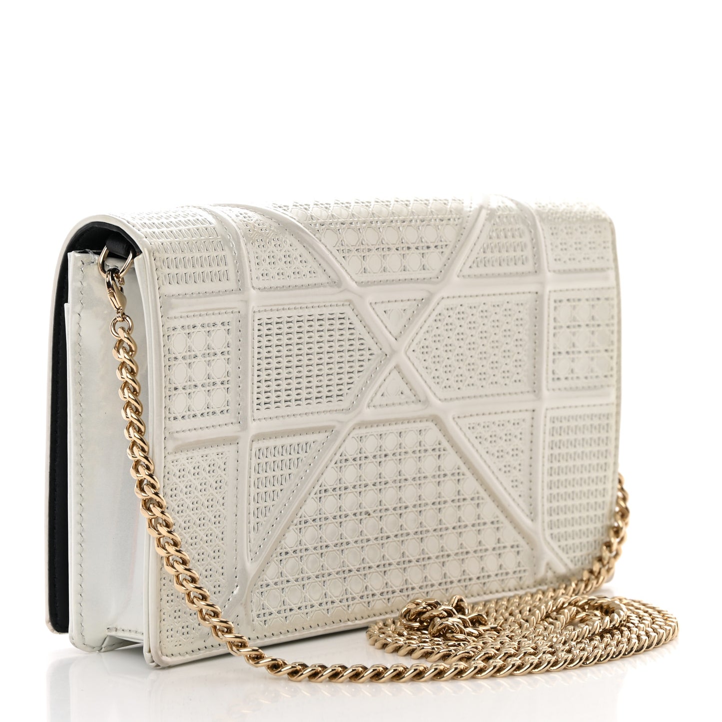 Patent Micro-Cannage Diorama Wallet on Chain Pouch White