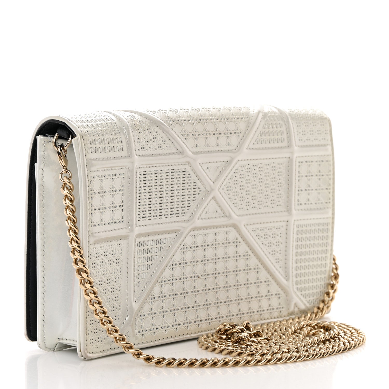 Christian Dior Patent Micro-Cannage Diorama Wallet on Chain Pouch White 2 of 16