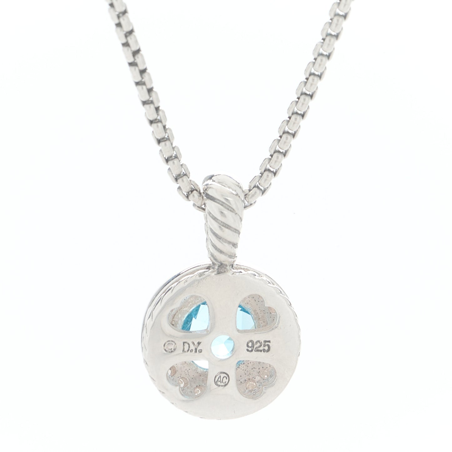 Sterling Silver Diamond Blue Topaz 8mm Petite Cerise Pendant Necklace