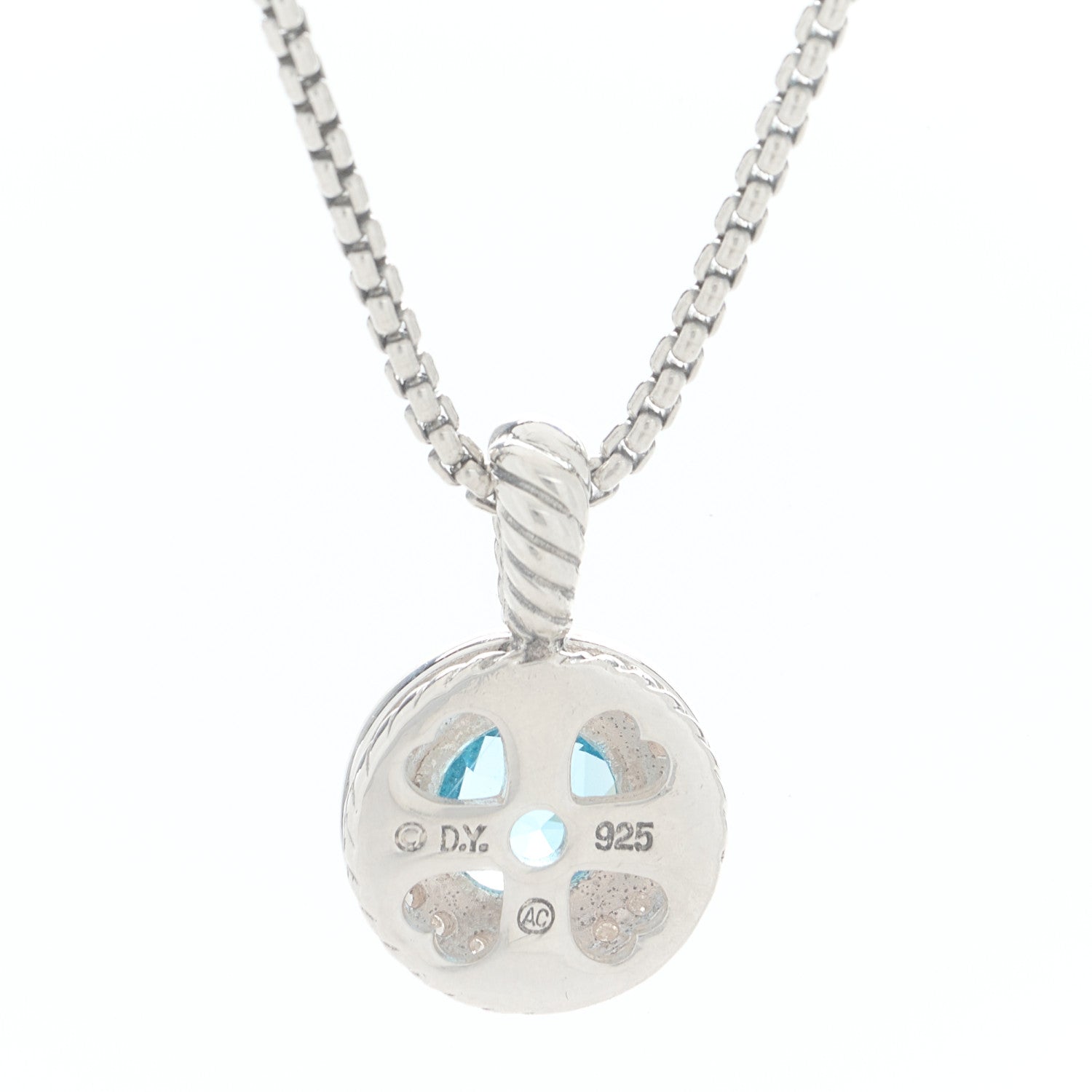 David Yurman Sterling Silver Diamond Blue Topaz 8mm Petite Cerise Pendant Necklace 4 of 4