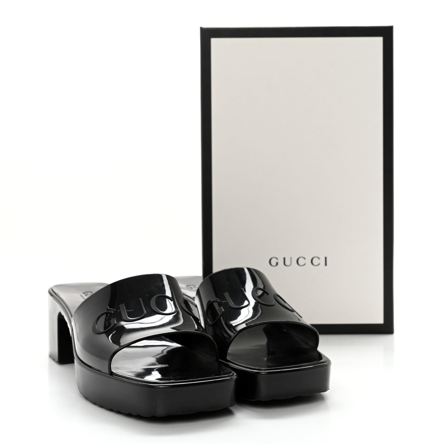 Rubber Gucci Logo Womens Platform 20/60mm Slide Sandals 41 Black