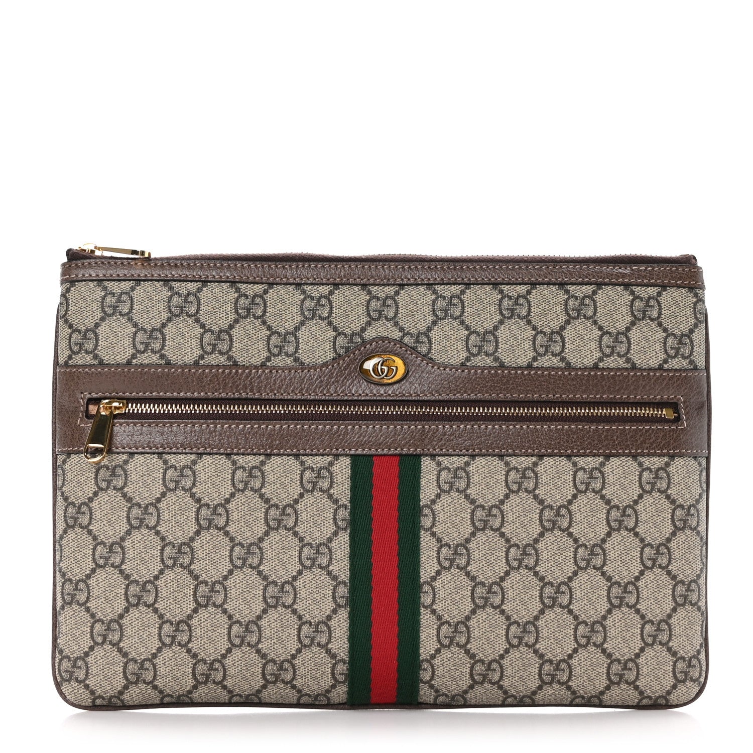Gucci GG Supreme Monogram Large Ophidia Pouch Clutch Brown 1 of 9