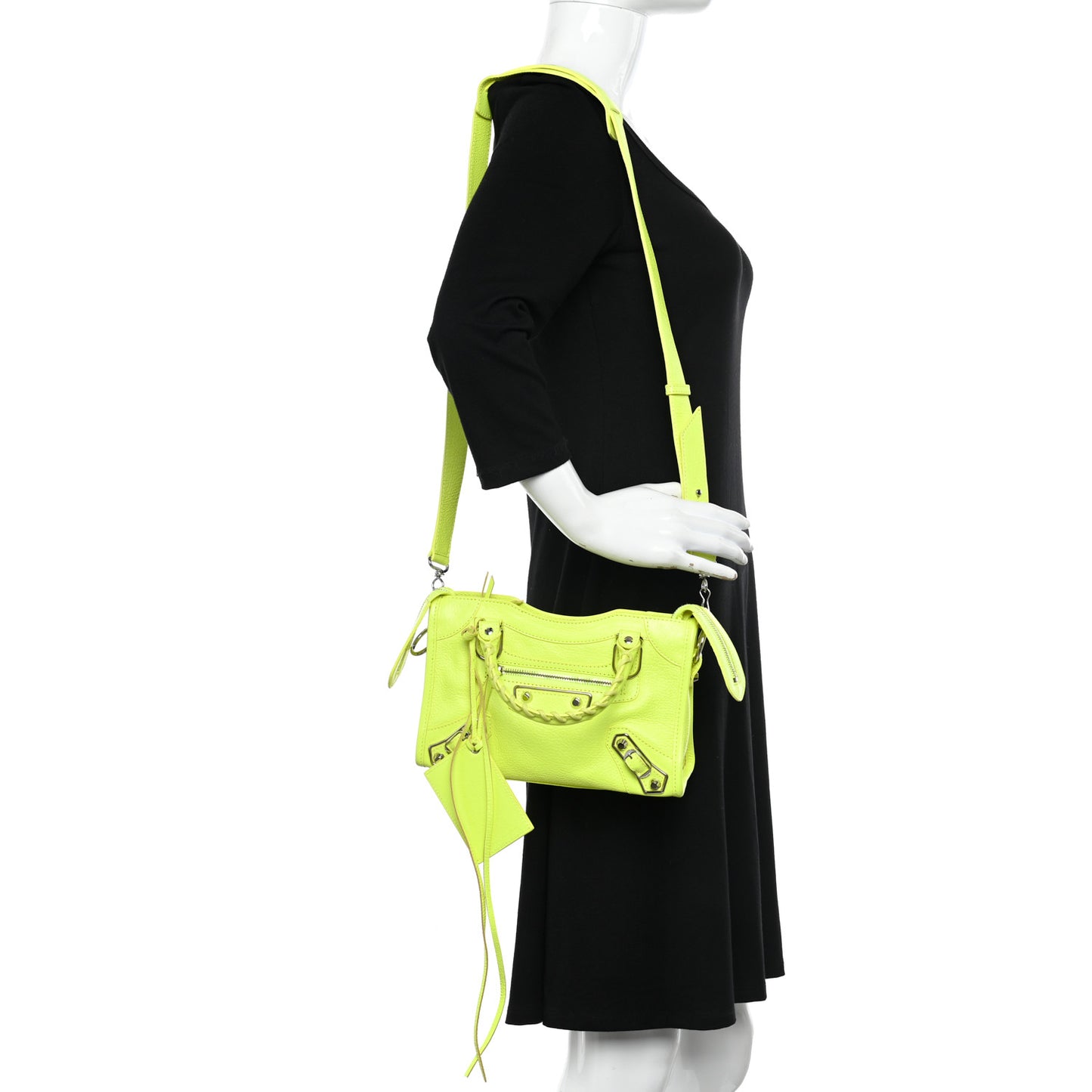 Chevre Silver Metallic Edge Hardware Mini City Acid Green
