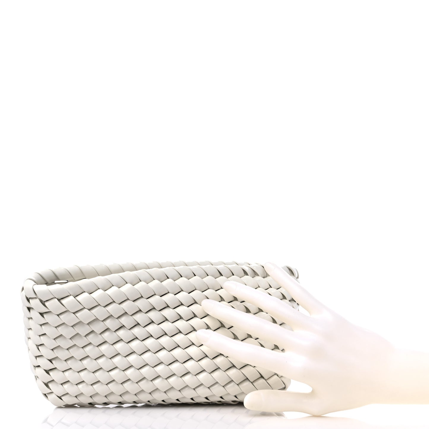 Patent Nappa Intrecciato Slanted Clutch White