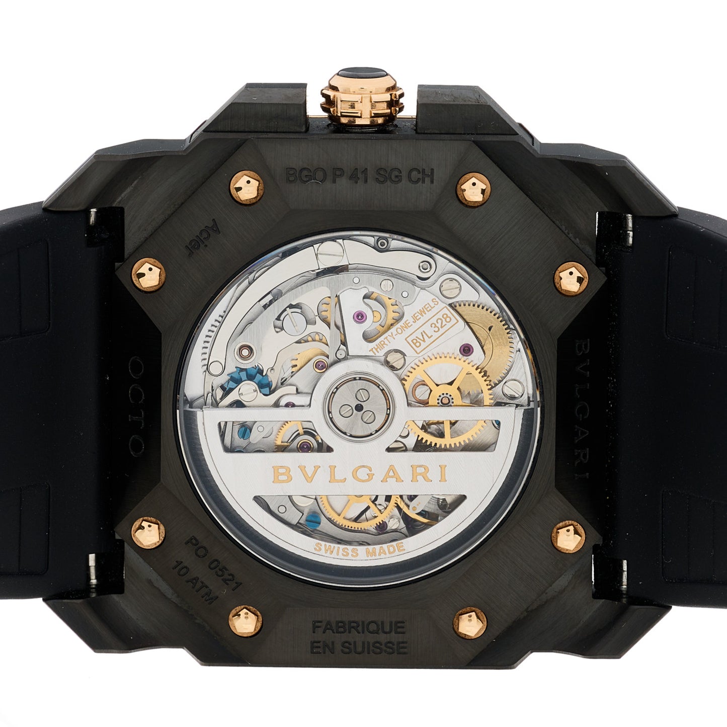 Ceramic 18K Yellow Gold Rubber 41mm Octo Automatic Watch Black