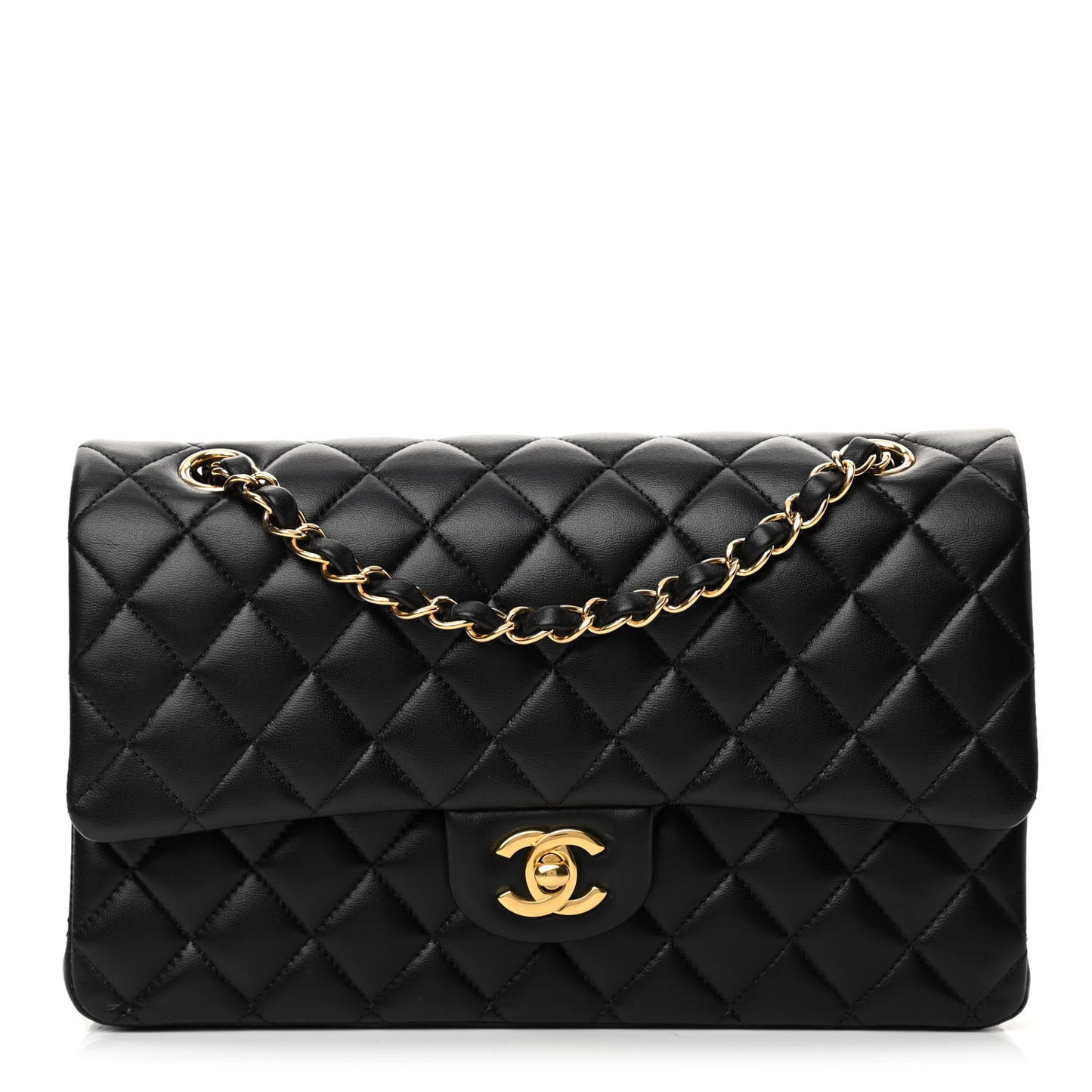Lambskin Quilted Medium Double Flap Black