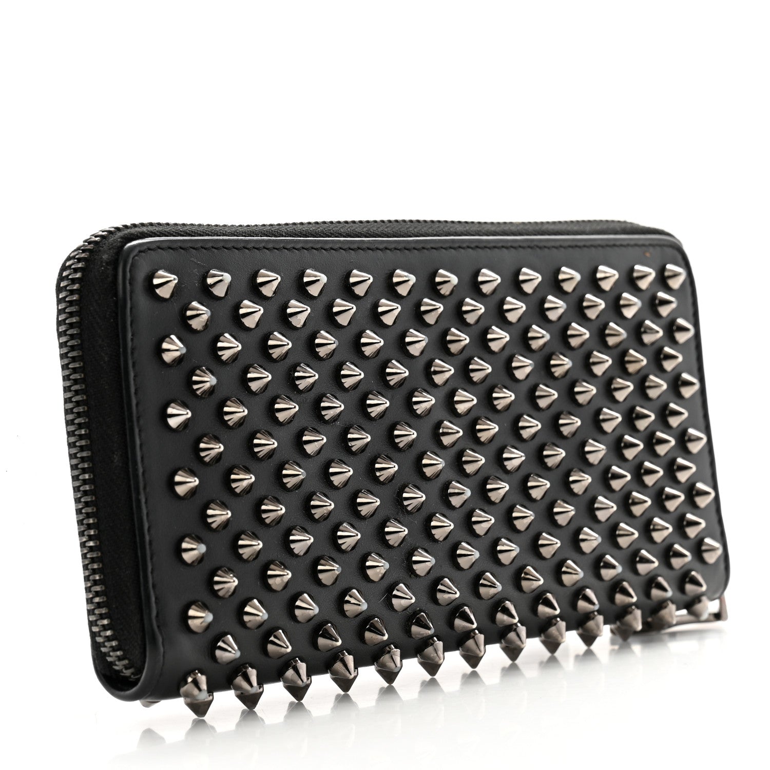 Christian Louboutin Calfskin Panettone Spiked Zip Around Wallet Black 3 of 13