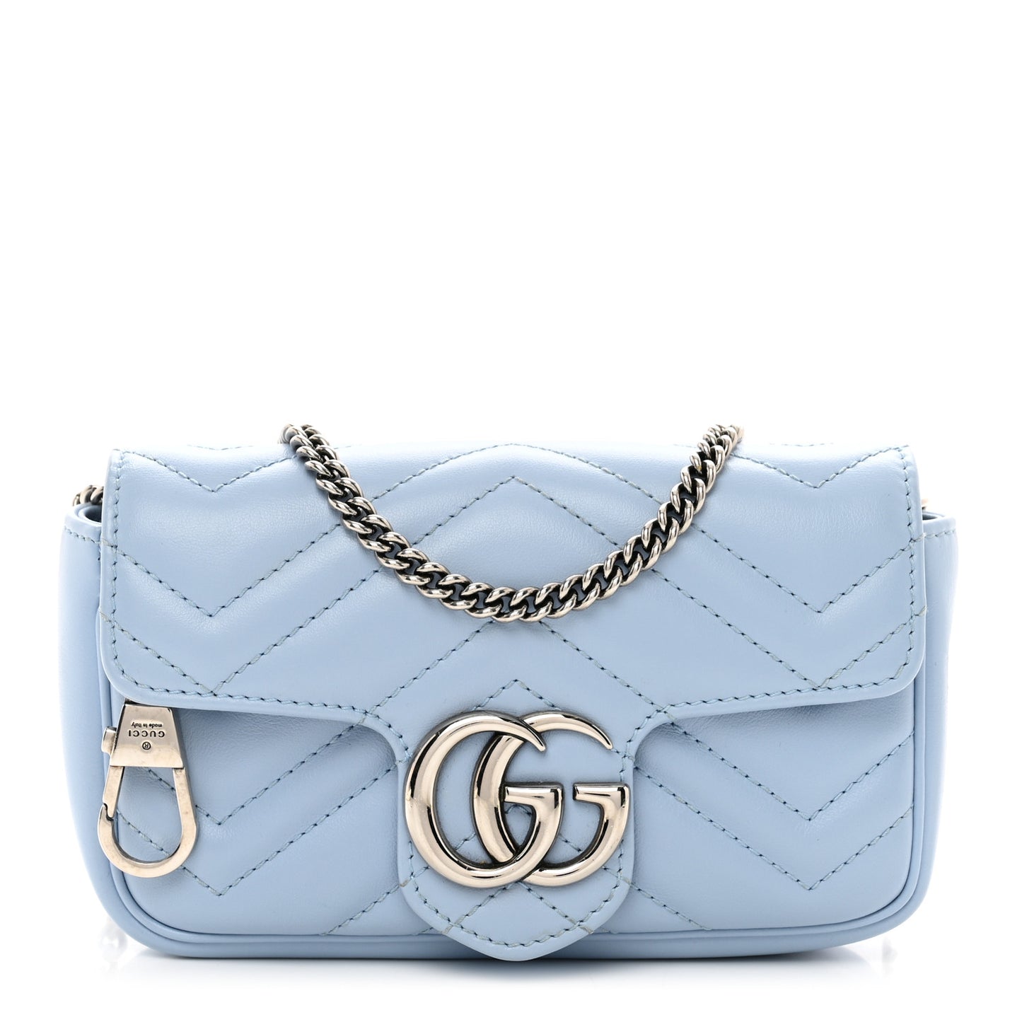 Calfskin Matelasse Super Mini GG Marmont Shoulder Bag Porcelain Light Blue