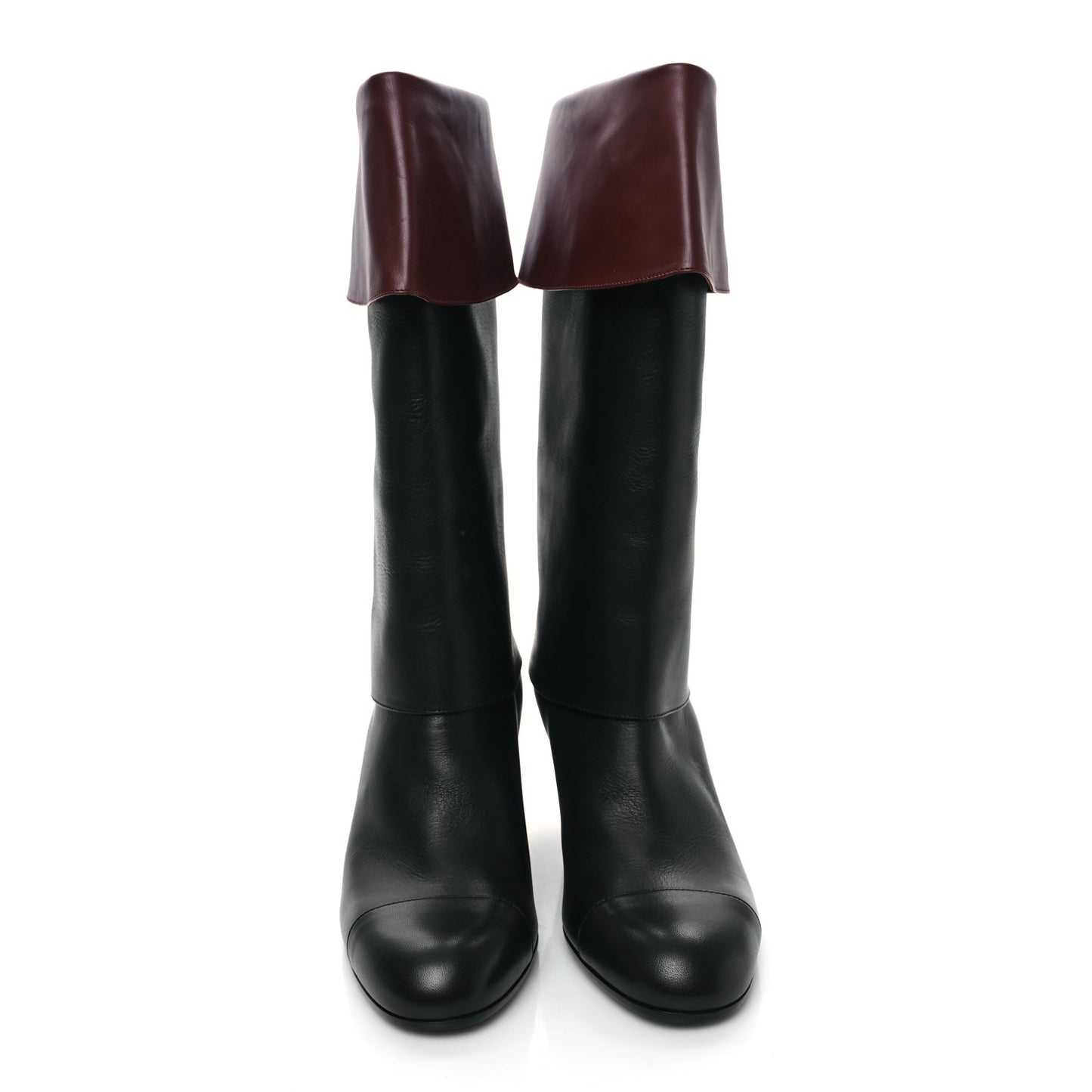 Calfskin CC Fold Over Boots 37.5 Black Brown
