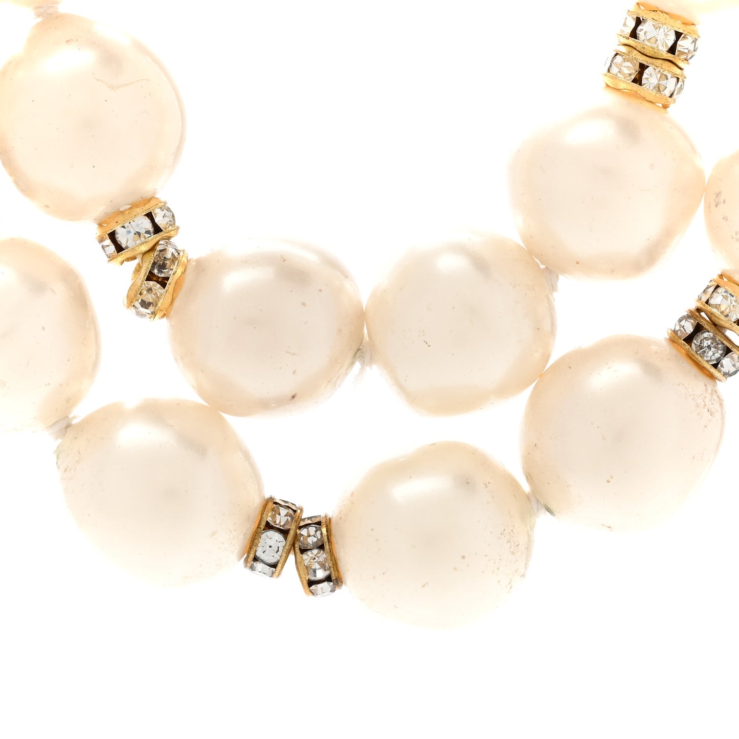 Pearl Crystal Double Strand Necklace Gold