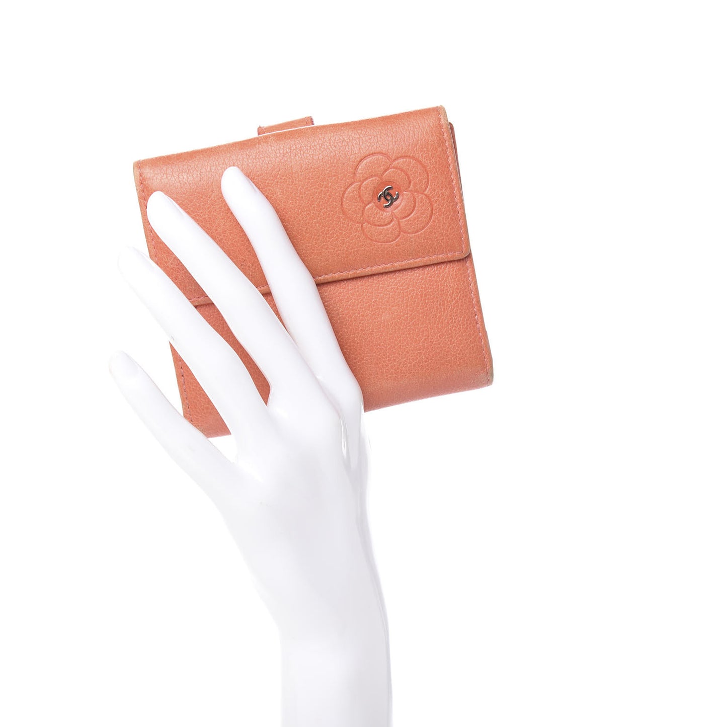 Goatskin Camellia Embossed Card Holder Orange