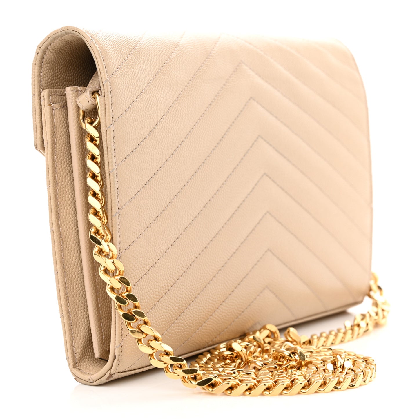 Grain De Poudre Matelasse Chevron Monogram Envelope Chain Wallet Nude Powder