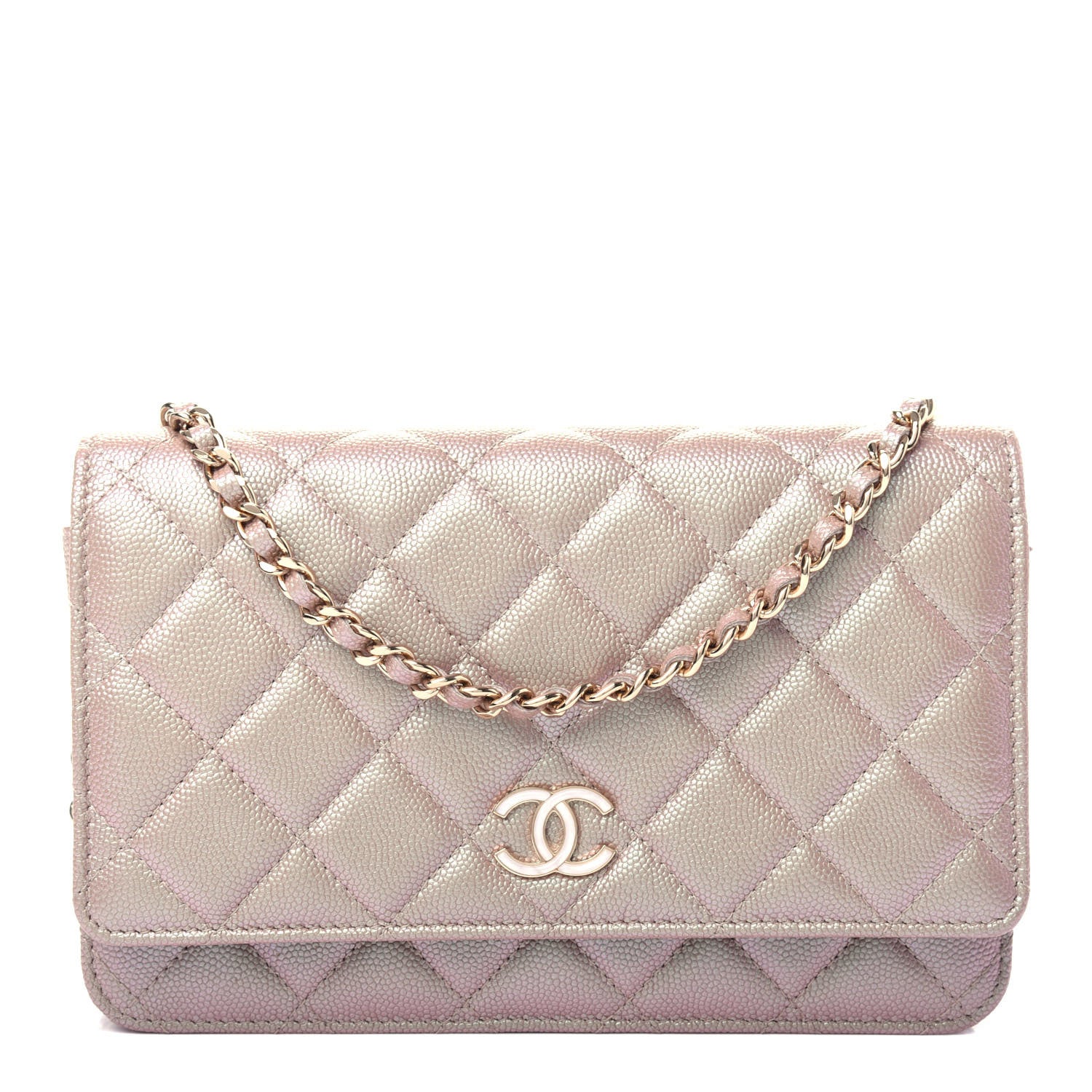 Chanel Iridescent Caviar Quilted Wallet On Chain WOC Beige 1 of 12